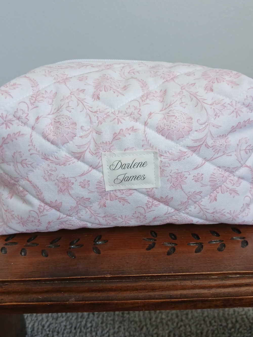Handmade Pink Floral Quilted Cosmetic Bag